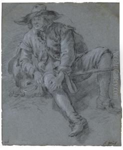 Study Of A Man Seated On The Ground by Jan Miel