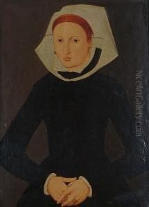Portrait Of A Lady, Half Length, In A Black Dress And White Bonnet