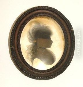 Depicting A Lady Bust Length In Profile, Wearing A Frilled Collar; Painted On Plaster, Bears Broken J Miers, Leeds, Trade Label Attached To The Reverse, Oval, 8.5x7cm by John Miers