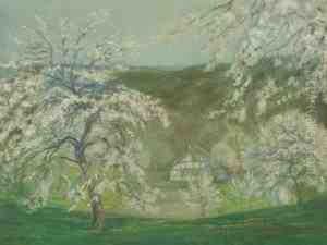 Fruhlingslandschaft Mit Bluhenden Baumen by Ernst Miesler