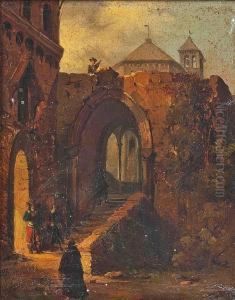 Cavaliers At The Gate Of A Medieval Town by Giovanni Migliara