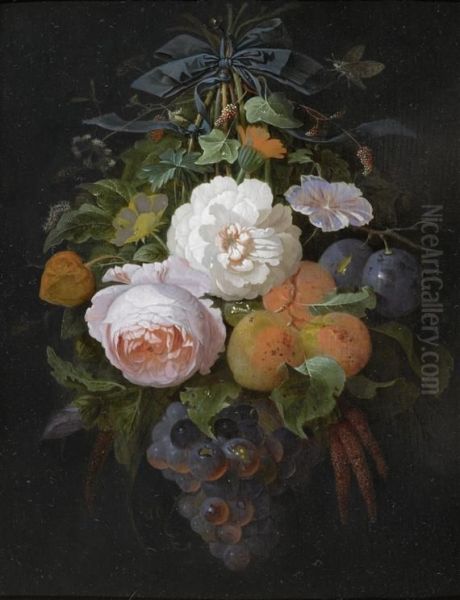 Composition With Suspended Flowers, Grapesand Plums - view 1