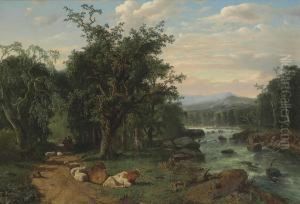 A Pastoral Landscape by Louis Remy Mignot