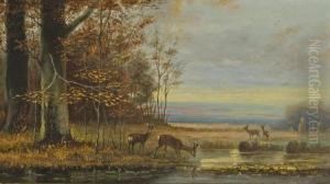 Deer At Dusk by Louis Remy Mignot