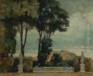 Scorcio Di Parco Con Fontana by Victor Mignot