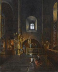 Interior Of An Orthodox Church by Stepan Mikhailovich Shukhvostov