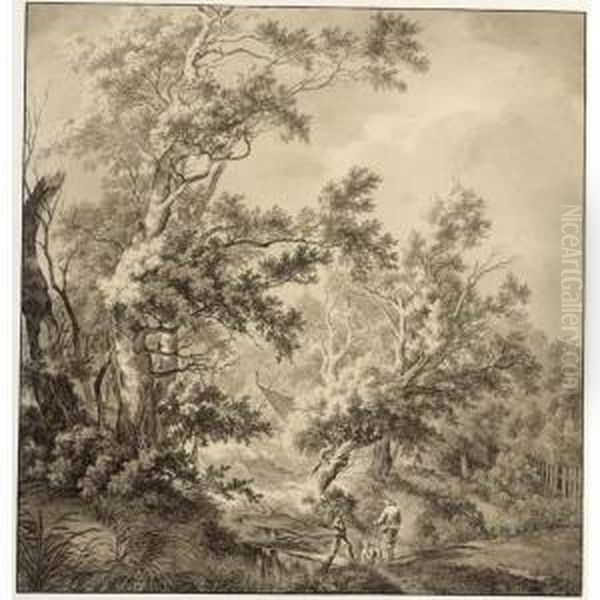 Landscape With A House Hidden Between Trees And Two Men Near A Small Bridge - view 1