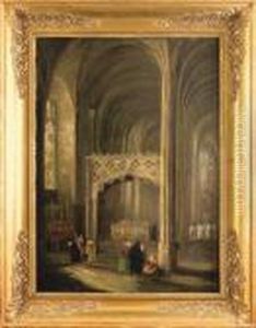 Interieur D'eglise Gothique Anime Depersonnages by Henry Milbourne