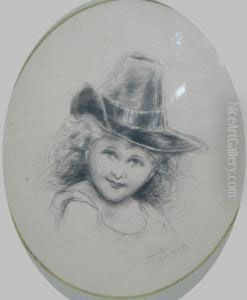 Study Ofa Welsh Girl Black Chalk by Frank Miles