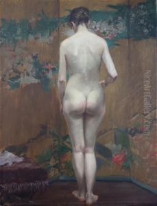 Artist's Model With Japanese Screen by Addison Thomas Millar