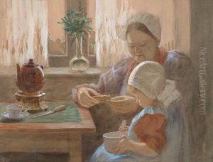 Hollanderin Mit Ihrer Tochter Beim Fruhstuck by Addison Thomas Millar