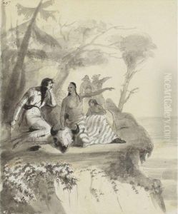 An Indian Complaining Of The Whites Having Destroyed The Game Intheir Country, Pointing To A Plain, Which Was Once Covered Withbuffalo - As Far As The Eye Could See - Now Without A Sign Ofanimal Life by Alfred Jacob Miller