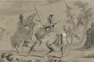 Snake Indians In Full Costume by Alfred Jacob Miller