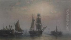 Shipping At Dawn And Sunset by Frederick Miller