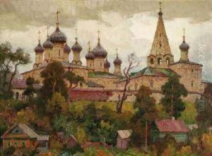 Miller, W . A Russian Monastery. Oil/canvas/cardboard, The Signature From The Painting's Front Side Removed And Mounted Verso