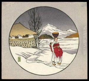 Korean Woman Walking In Snow