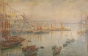West Country Fishing Harbour Scene