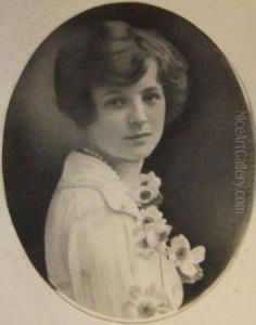 Head And Shoulders Portrait Of A Young Lady Wearing Flowers by W. Miller