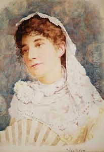 Portrait Of A Spanish Lady, Wearing A Laceheadress And Carrying A Fan