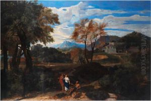 Arkadische Landschaft Mit Palastgebauden Und Figurenstaffage