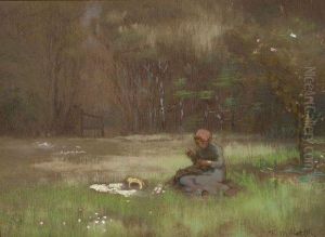 La Couseuse Dans La Prairie by Jean-Francois Millet