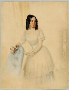 Portrait Of A Young Lady In White Dress. by Frederic Millet