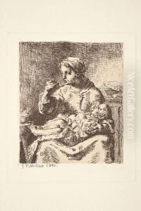 La Bouillie. 1861. by Jean-Francois Millet