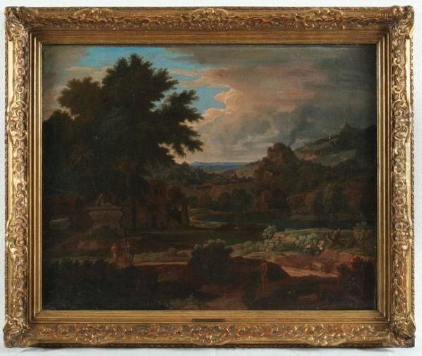 Am Linken Bildrand Vor Einem Mausoleum Eine Personengruppe An Einer Kleinen Steinbrucke - view 1