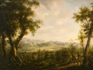 Chasseurs Sur Un Chemin Dominant La Vallee by Thaddaus Millian