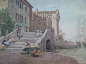 Venetian Scene With Flower Sellers