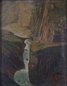 Schlucht Mit Wasserfall Im Hochgebirge by Alexandre Louis R. Millin Du Perreux
