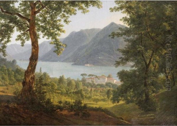 Vue Du Lac De Come, Prise Au Dessus Du Palais Odescalchi [ ; View Of The Lake Of Como ; Oil On Canvas Signed And Dated 1805] - view 1