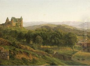 Le Chateau D'henri Iv A Pau [alexandre-louis-robert Millin Du Perreux ; Castle Of Henry Iv In Pau ; Oil On Canvas Titled Lower Left "...eau D'henri Iv A Pau" ]
