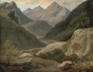 A Valley In The Pyrenees by Alexandre Louis R. Millin Du Perreux