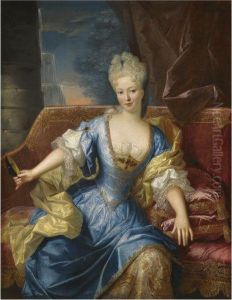Portrait Of A Lady, Seated On A Canape, Holding A Mask In Heroutstretched Hand by Henri Millot