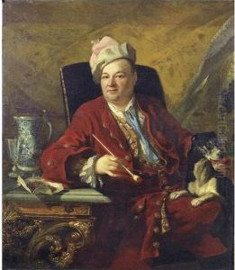 Portrait D'homme Assis Dans Un Interieur Avec Son Chien