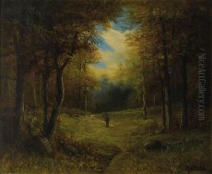 Man Strolling In A Wooded Landscape by A.A. Mills
