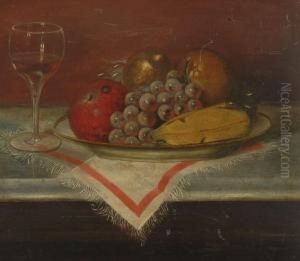 Still Life With Fruit And A Wineglass On A Marble Tabletop