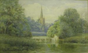 River Scene With Church Spire Visible
