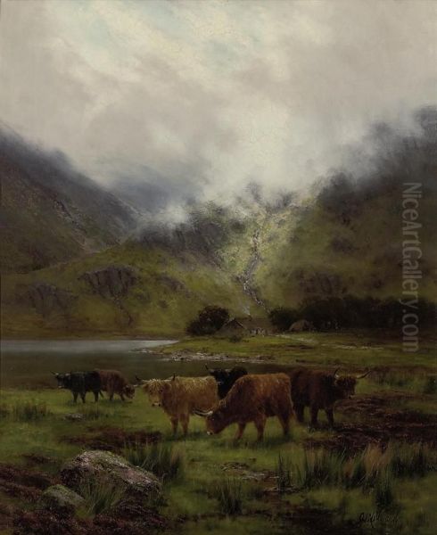 Cattle Grazing Before A Loch, A Cottage Beyond - view 1