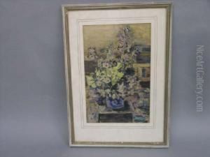 Still Life Of Flowers In A Vase 13.5 X 9in