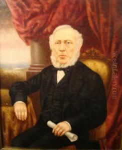 Portrait Of A Bearded Gentleman Seated In A Chair, Holding Ascroll