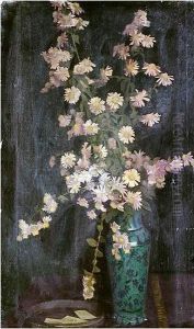 Still Life Of Flowers In A Tall Blue Cloisonne Vase Still Life Of Flowers In A Tall Blue Cloisonne Vase