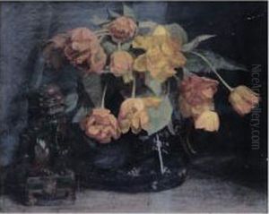 Still Life Of Tulips In A Vase by William M. Milner