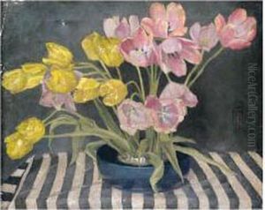 A Bowl Of Yellow And Red Tulips by William M. Milner