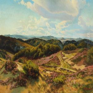 Moor Landscape With Heather In Bloom by Carl Milton Jensen