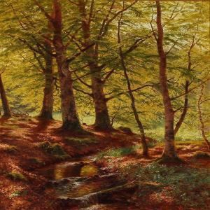 Spring Day At A Stream In A Forest by Carl Milton Jensen