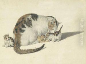 Katzenmutter Mit Drei Jungen by Gottfried Mind or Mindt