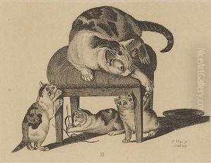 Blatter Mit Darstellungen Von Katzenfamilien by Gottfried Mind or Mindt
