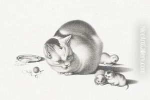 Katzenmutter Und Katzenkinder by Gottfried Mind or Mindt